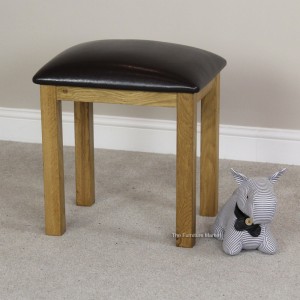 Solid Oak : Ghế Đôn Gỗ Sồi Mặt Nệm - Da Pu Đen
